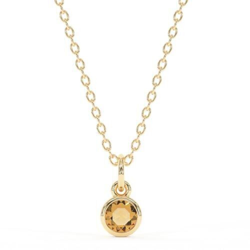 3545 Citrine Necklace , Premium Gold Minimalist Round Necklaces - Tarnish